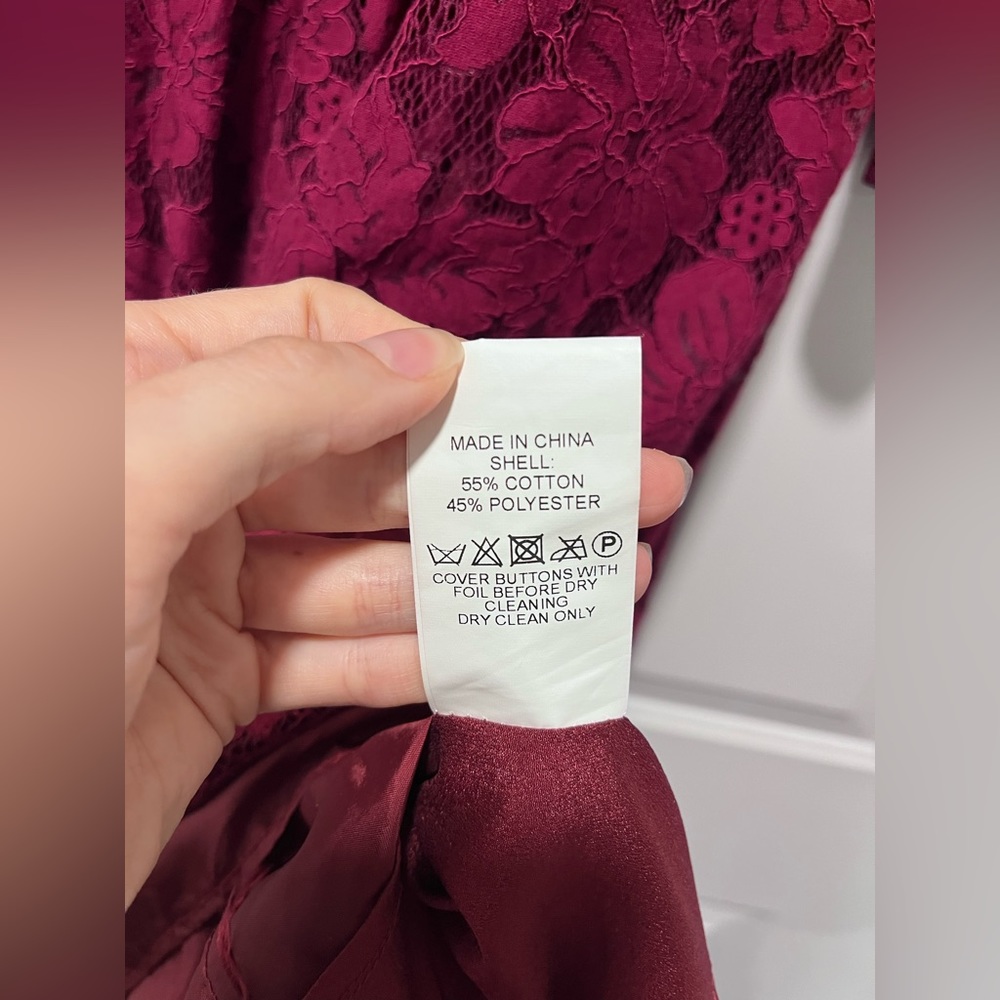 SOLD MAROON Long sleeve She’s LACE DRESS Tie Front Zip up Size Small BURGANDY - Picture 14 of 14